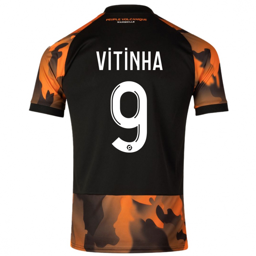 Men  Vitinha #9 Black Orange Third Jersey 2023/24 T-Shirt Uk