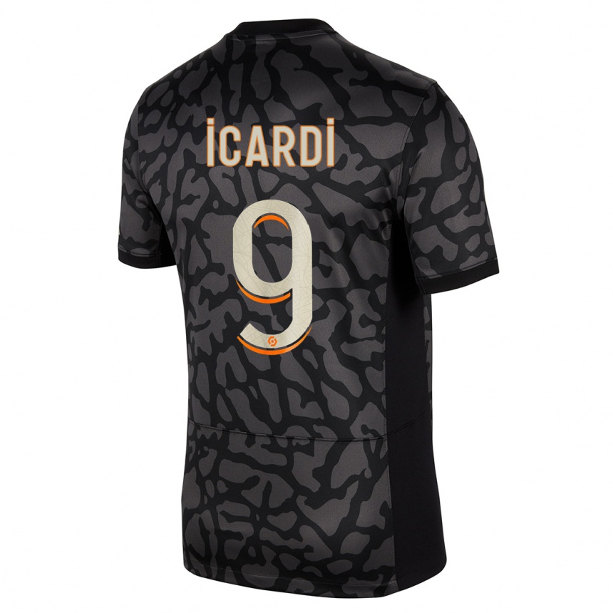 Women  Mauro Icardi #9 Black Third Jersey 2023/24 T-Shirt Uk