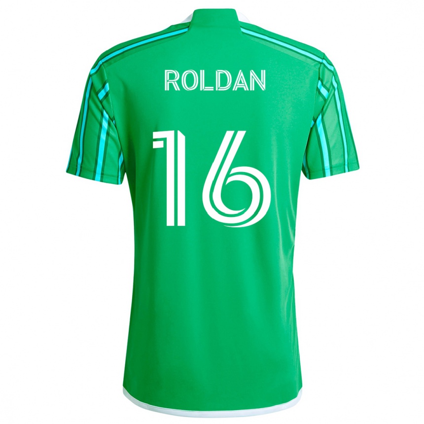 Kids Football Álex Roldán #16 Green White Home Jersey 2024/25 T-Shirt Uk