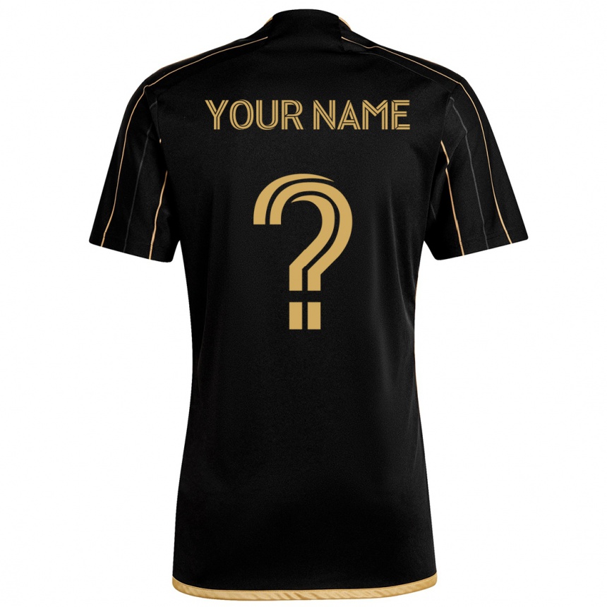 Kids Football Your Name #0 Black Gold Home Jersey 2024/25 T-Shirt Uk