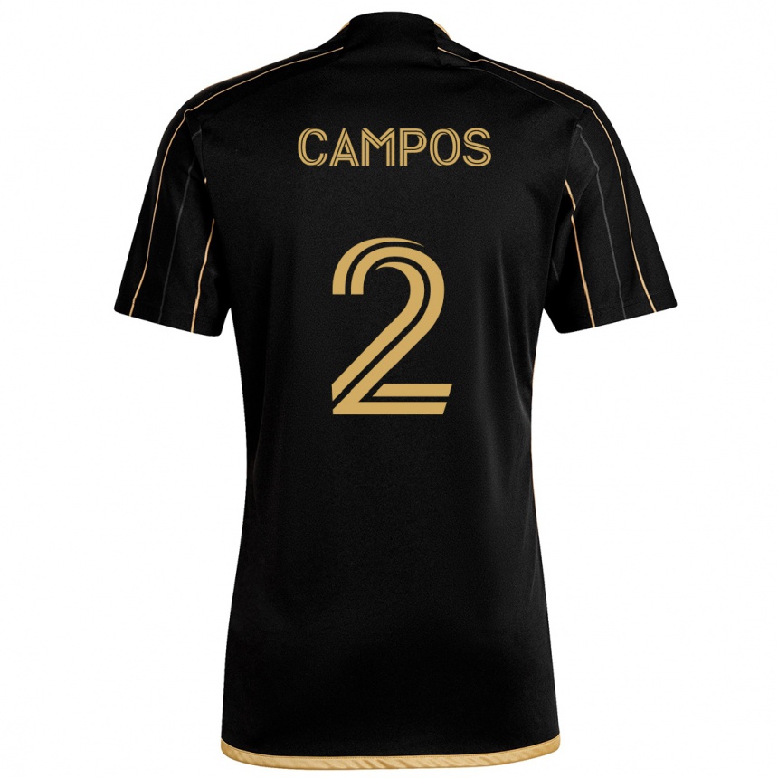 Kids Football Omar Campos #2 Black Gold Home Jersey 2024/25 T-Shirt Uk