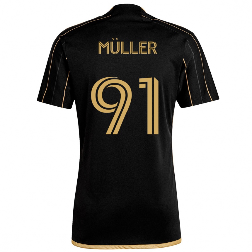 Kids Football Luis Müller #91 Black Gold Home Jersey 2024/25 T-Shirt Uk