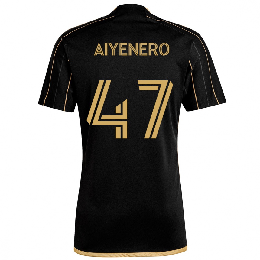 Kids Football Marius Aiyenero #47 Black Gold Home Jersey 2024/25 T-Shirt Uk