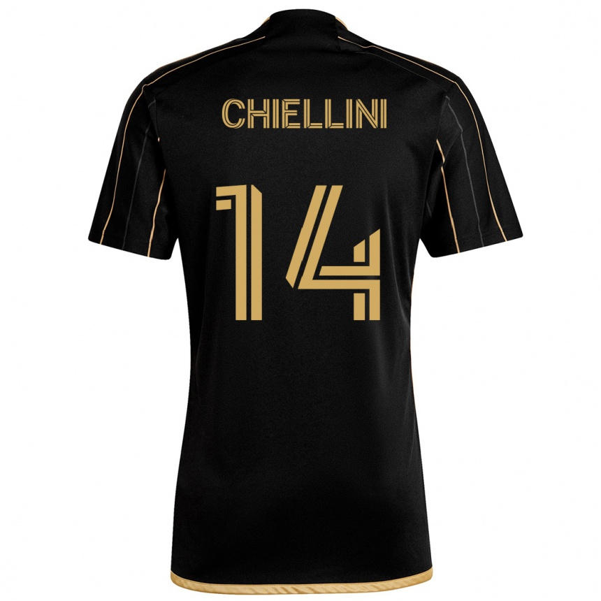 Kids Football Giorgio Chiellini #14 Black Gold Home Jersey 2024/25 T-Shirt Uk