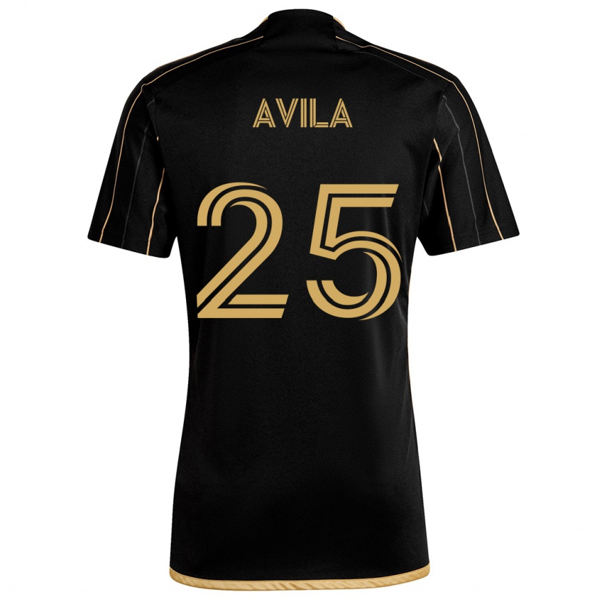 Kids Football Armando Avila #25 Black Gold Home Jersey 2024/25 T-Shirt Uk