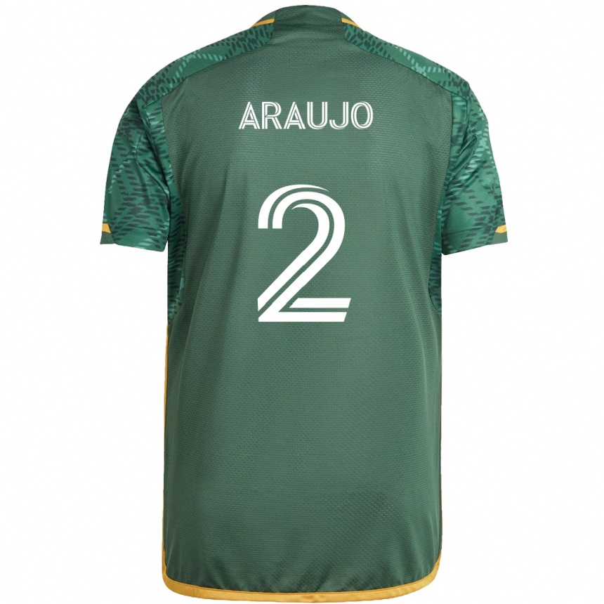 Kids Football Miguel Araujo #2 Green Orange Home Jersey 2024/25 T-Shirt Uk