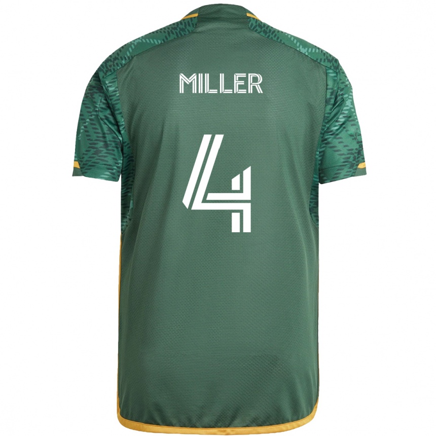 Kids Football Kamal Miller #4 Green Orange Home Jersey 2024/25 T-Shirt Uk