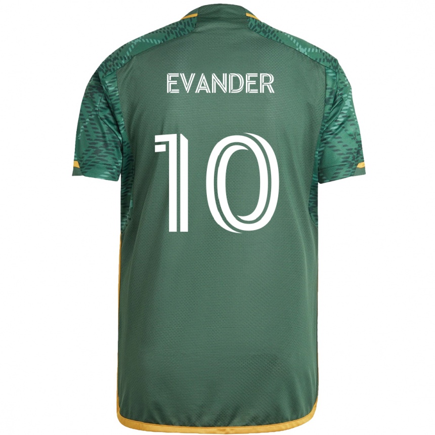 Kids Football Evander #10 Green Orange Home Jersey 2024/25 T-Shirt Uk