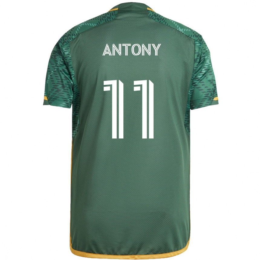 Kids Football Antony #11 Green Orange Home Jersey 2024/25 T-Shirt Uk