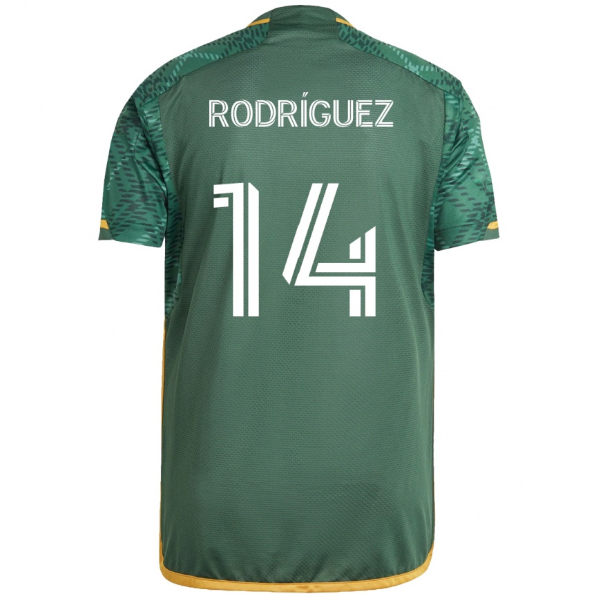 Kids Football Jonathan Rodríguez #14 Green Orange Home Jersey 2024/25 T-Shirt Uk