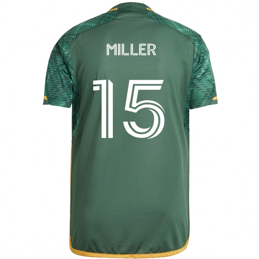 Kids Football Eric Miller #15 Green Orange Home Jersey 2024/25 T-Shirt Uk