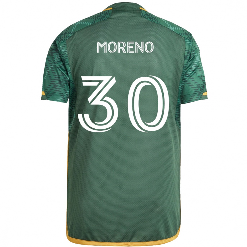 Kids Football Santiago Moreno #30 Green Orange Home Jersey 2024/25 T-Shirt Uk