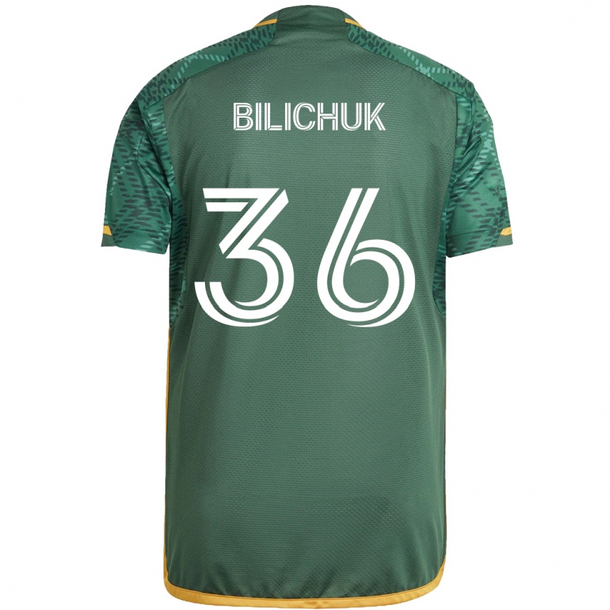 Kids Football Ryan Bilichuk #36 Green Orange Home Jersey 2024/25 T-Shirt Uk