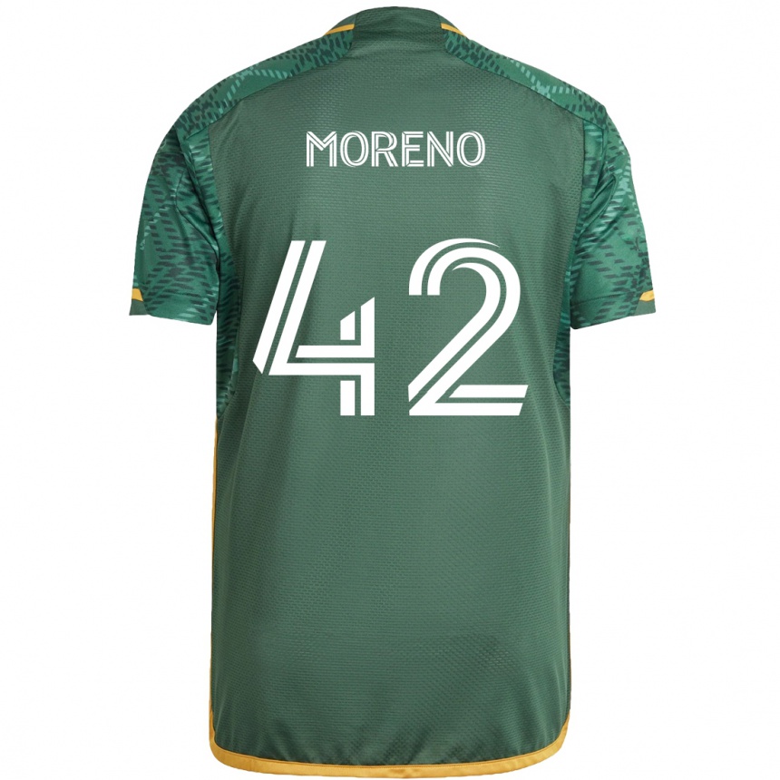 Kids Football Alexis Moreno #42 Green Orange Home Jersey 2024/25 T-Shirt Uk