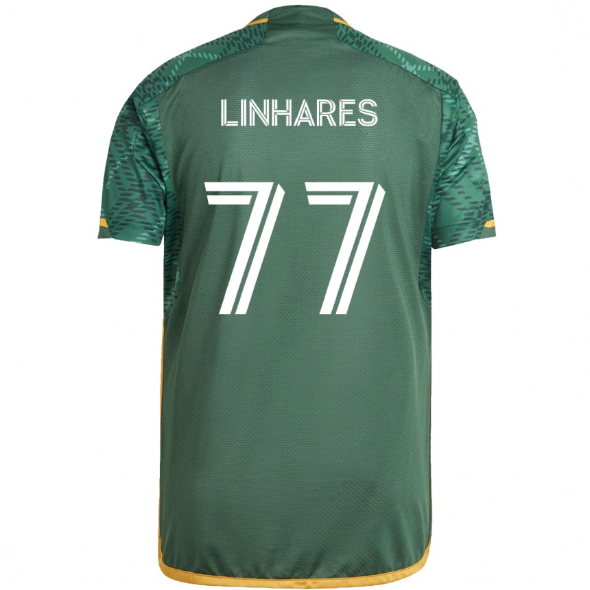 Kids Football Kyle Linhares #77 Green Orange Home Jersey 2024/25 T-Shirt Uk