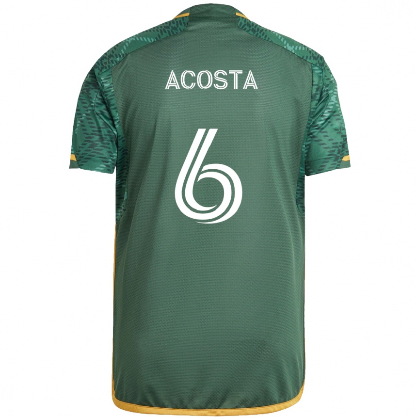 Kids Football Bryan Acosta #6 Green Orange Home Jersey 2024/25 T-Shirt Uk