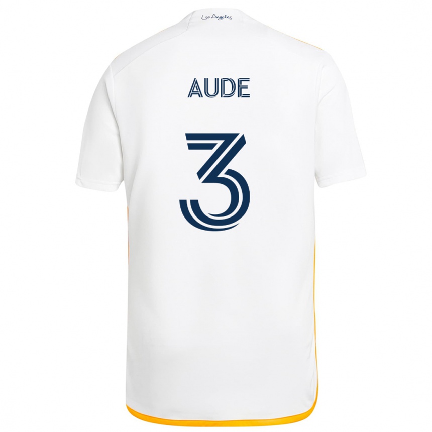 Kids Football Julián Aude #3 White Yellow Home Jersey 2024/25 T-Shirt Uk