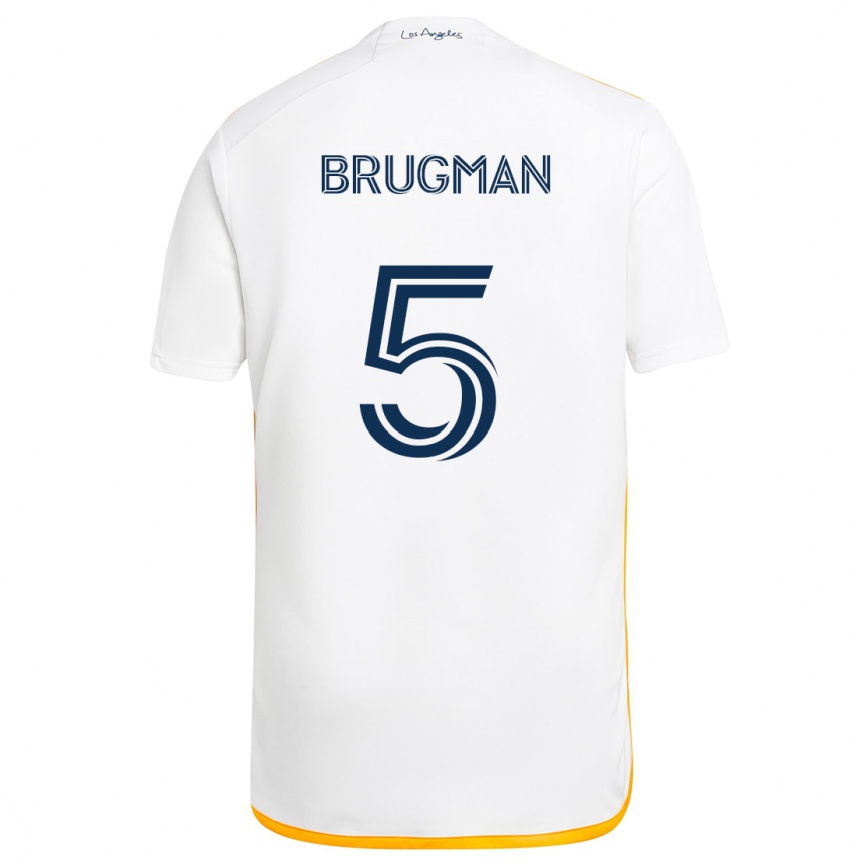 Kids Football Gastón Brugman #5 White Yellow Home Jersey 2024/25 T-Shirt Uk