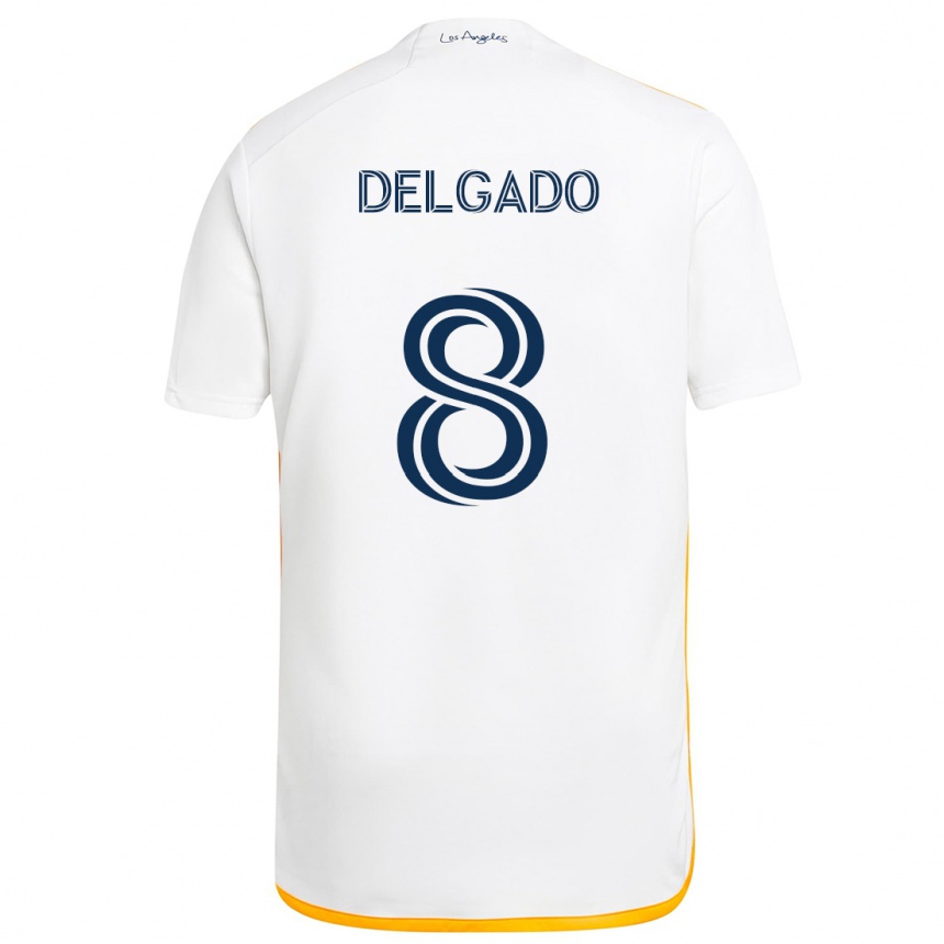 Kids Football Mark Delgado #8 White Yellow Home Jersey 2024/25 T-Shirt Uk