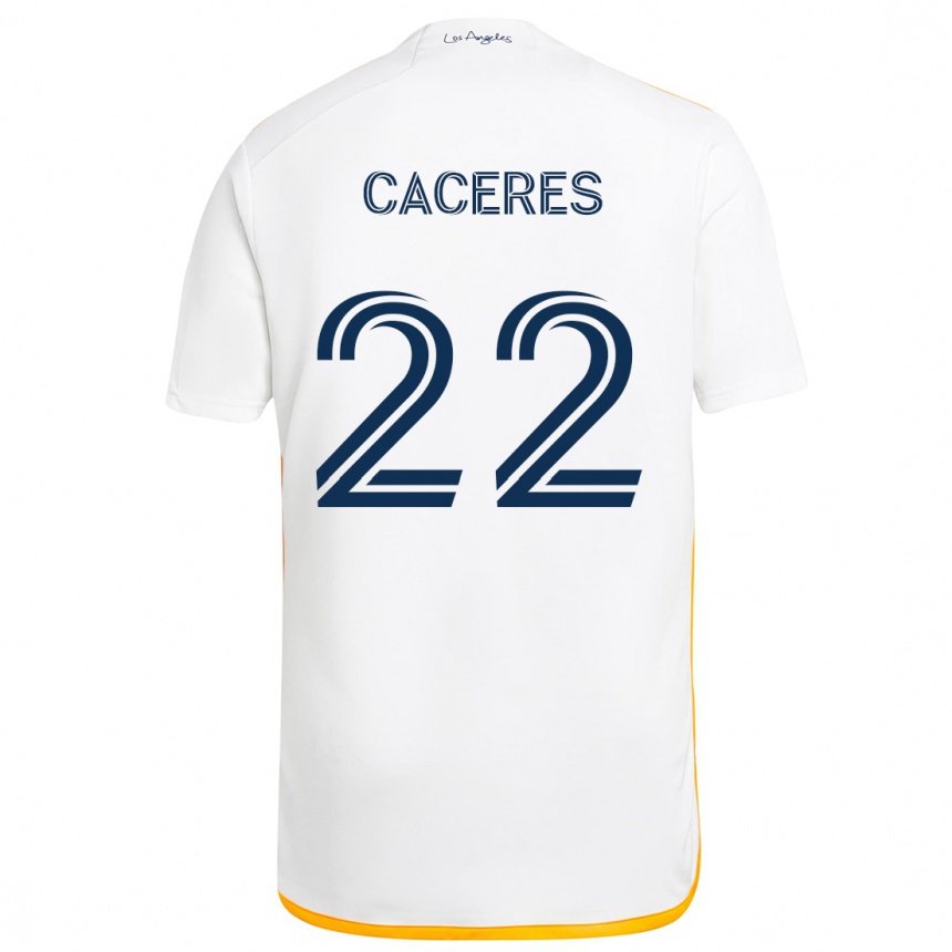 Kids Football Martín Cáceres #22 White Yellow Home Jersey 2024/25 T-Shirt Uk