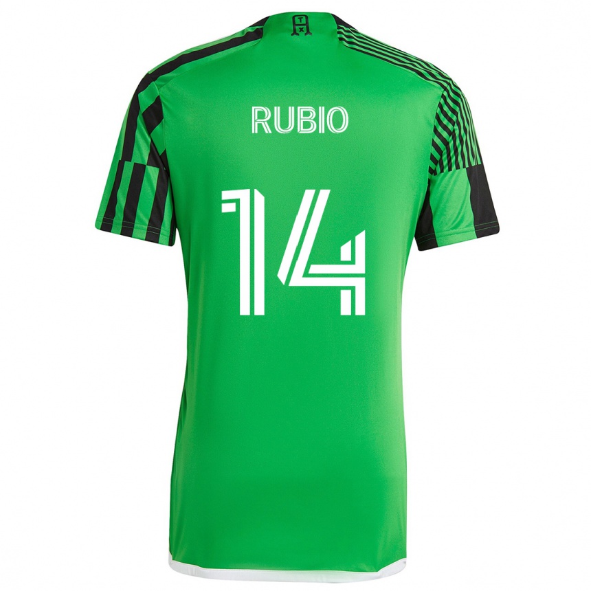 Kids Football Diego Rubio #14 Green Black Home Jersey 2024/25 T-Shirt Uk