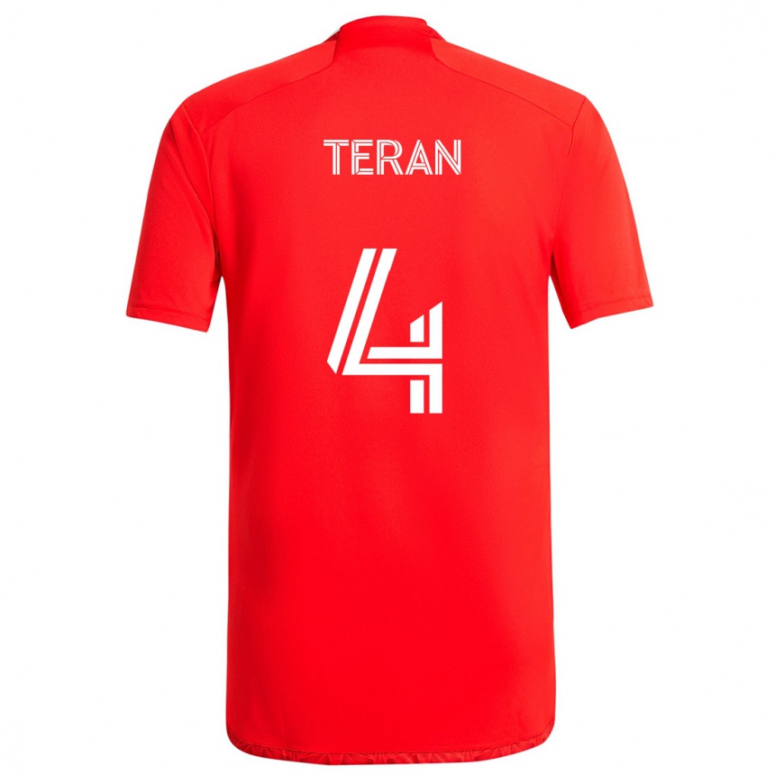 Kids Football Carlos Terán #4 Red White Home Jersey 2024/25 T-Shirt Uk