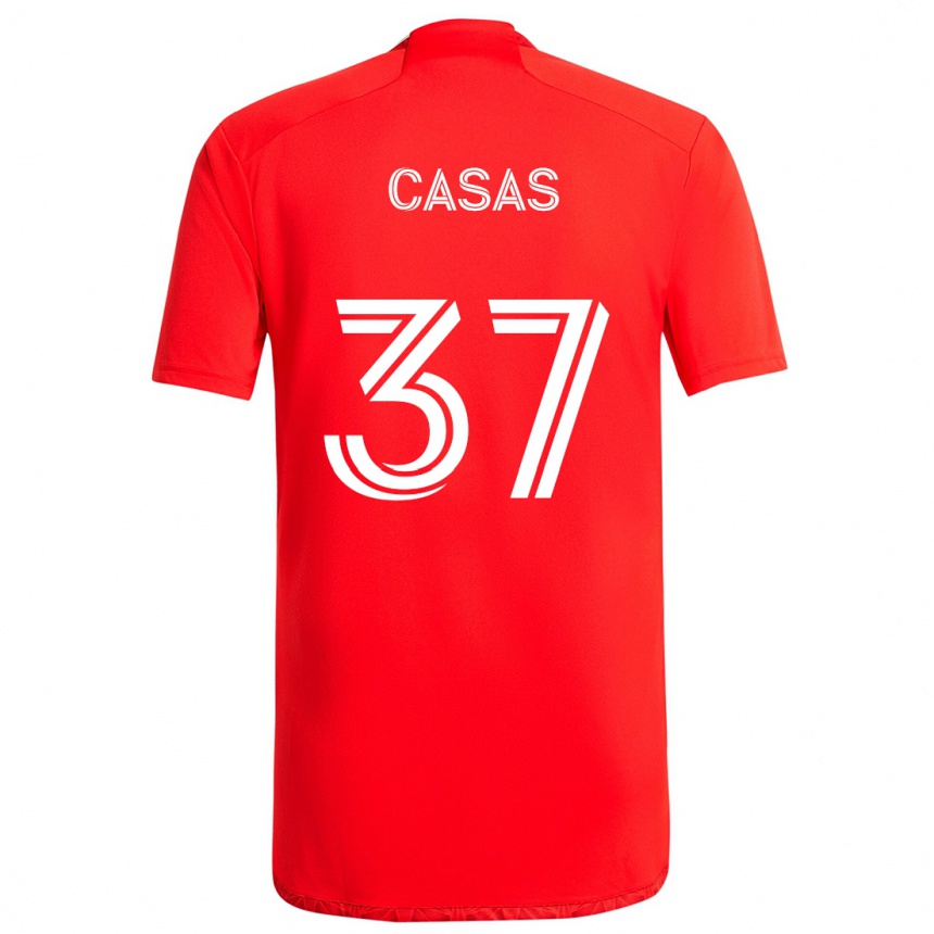 Kids Football Javier Casas #37 Red White Home Jersey 2024/25 T-Shirt Uk