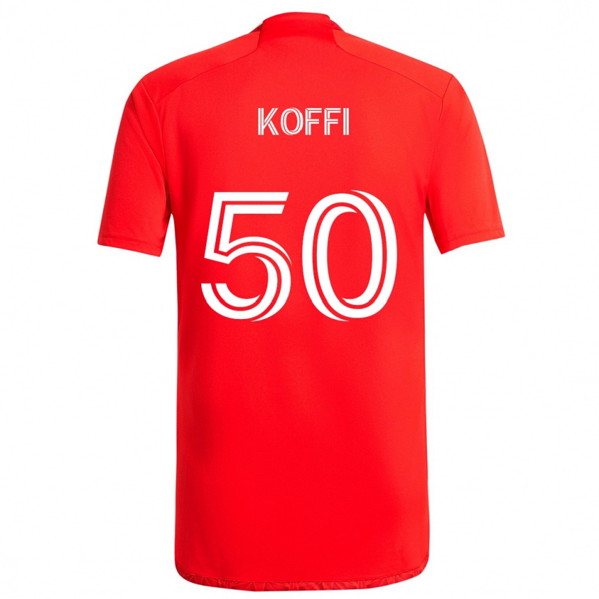 Kids Football Christian Koffi #50 Red White Home Jersey 2024/25 T-Shirt Uk