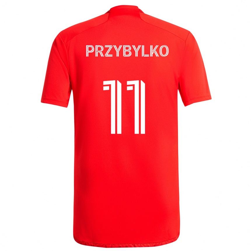 Kids Football Kacper Przybylko #11 Red White Home Jersey 2024/25 T-Shirt Uk