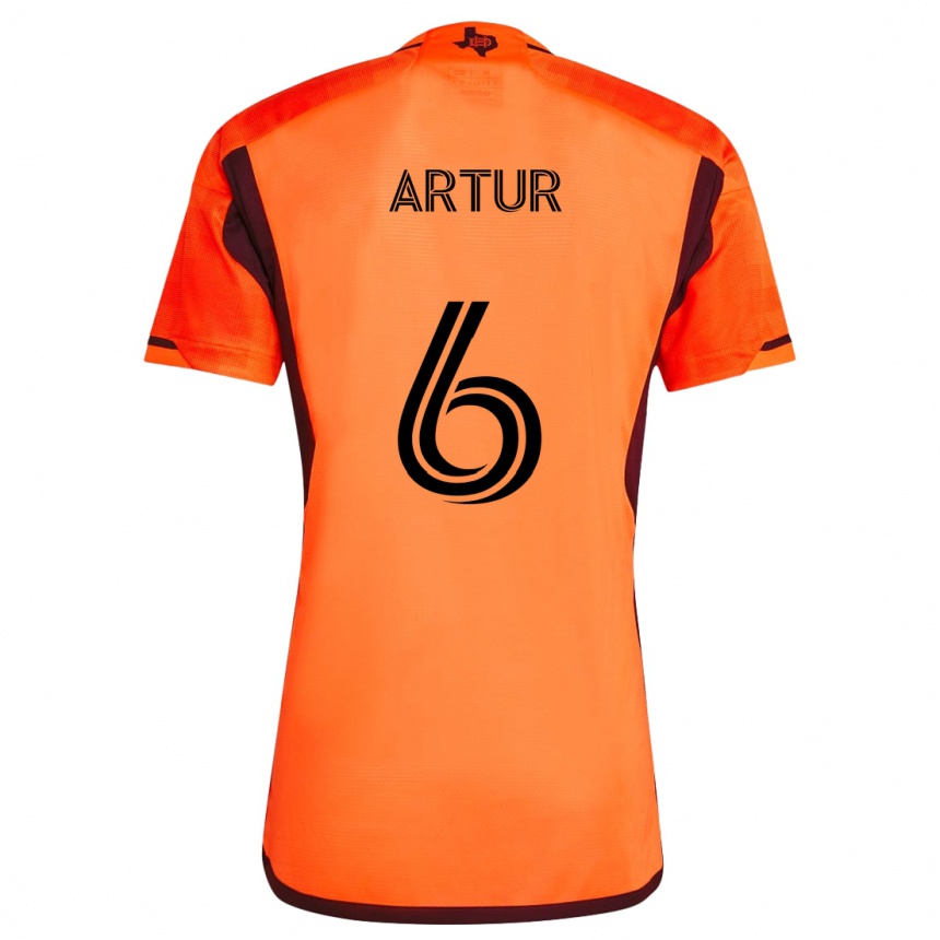 Kids Football Artur #6 Orange Black Home Jersey 2024/25 T-Shirt Uk