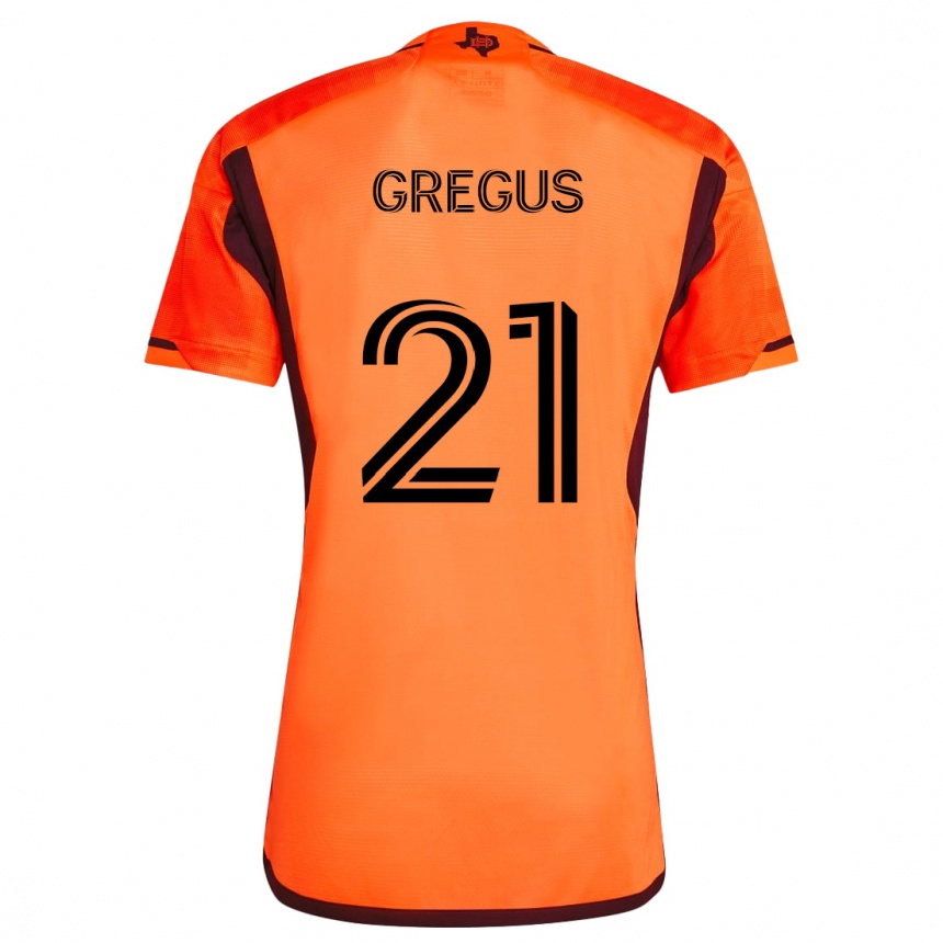 Kids Football Ján Gregus #21 Orange Black Home Jersey 2024/25 T-Shirt Uk