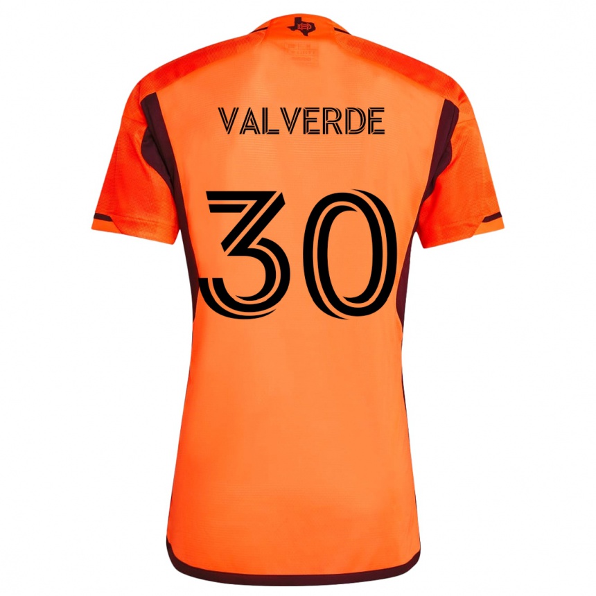 Kids Football Jefferson Valverde #30 Orange Black Home Jersey 2024/25 T-Shirt Uk