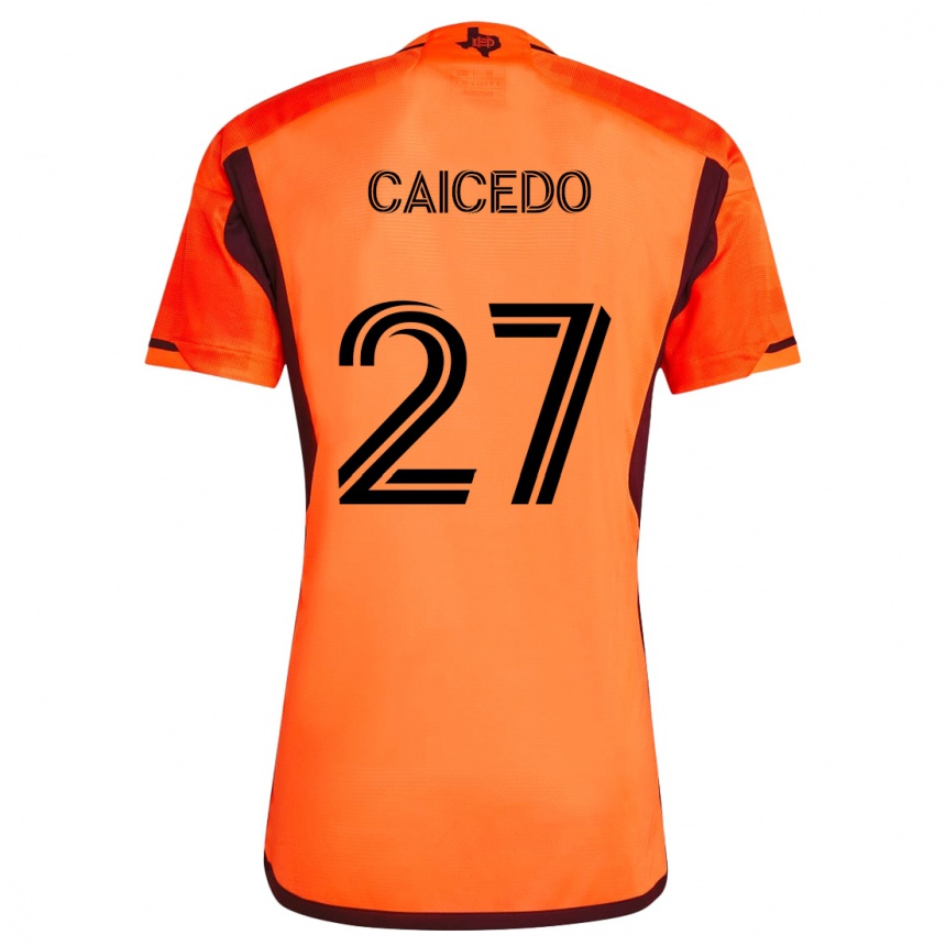 Kids Football Luis Caicedo #27 Orange Black Home Jersey 2024/25 T-Shirt Uk