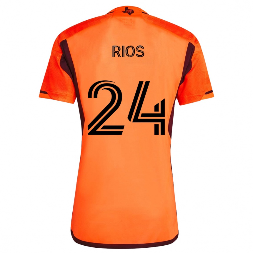 Kids Football Paolo Ríos #24 Orange Black Home Jersey 2024/25 T-Shirt Uk