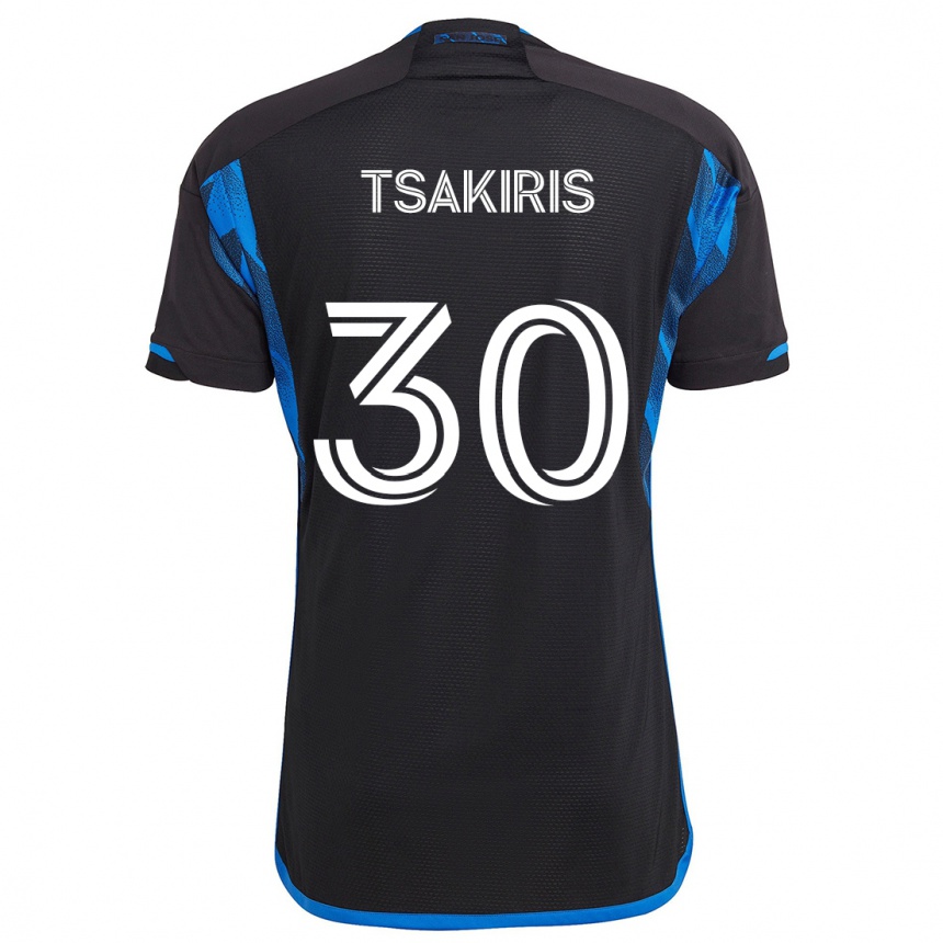 Kids Football Niko Tsakiris #30 Blue Black Home Jersey 2024/25 T-Shirt Uk