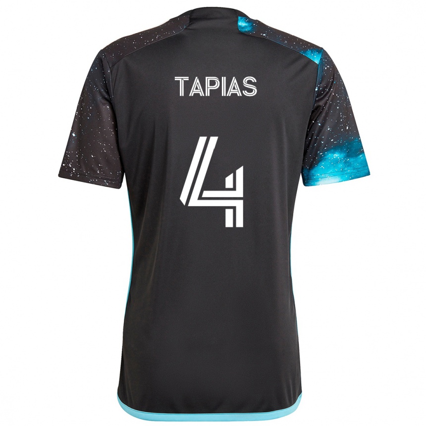 Kids Football Miguel Tapias #4 Black Blue Home Jersey 2024/25 T-Shirt Uk