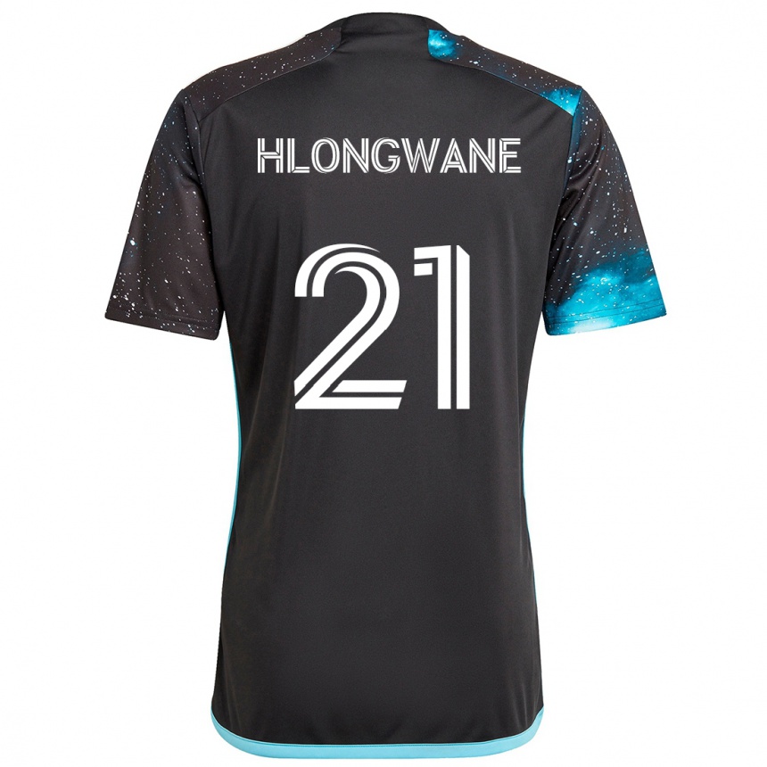 Kids Football Bongokuhle Hlongwane #21 Black Blue Home Jersey 2024/25 T-Shirt Uk