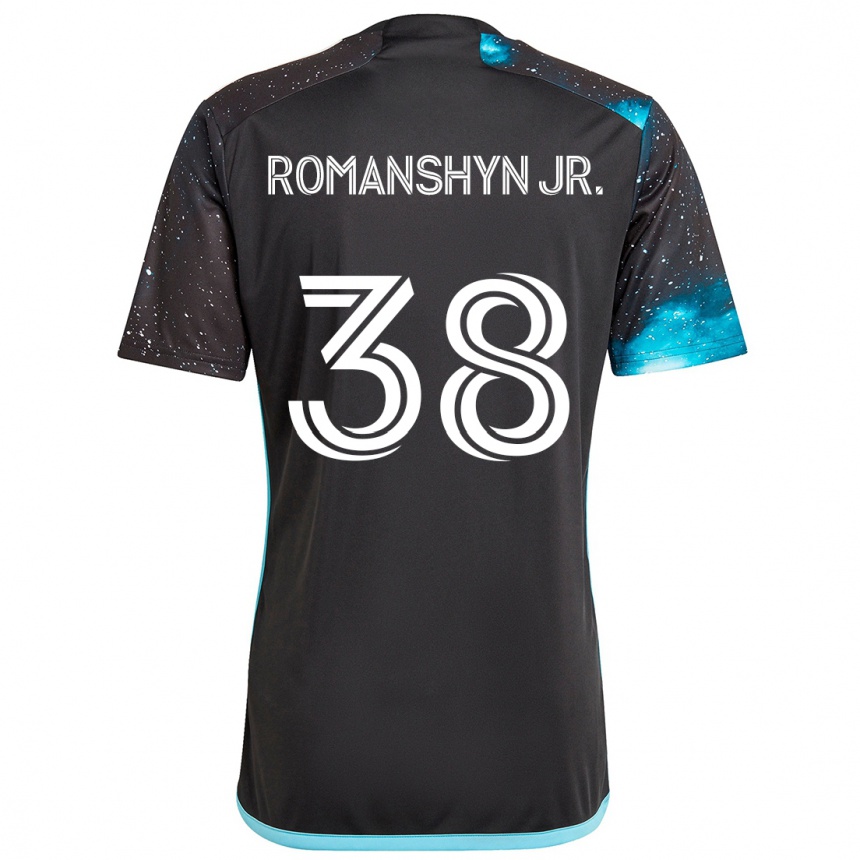 Kids Football Kage Romanshyn Jr. #38 Black Blue Home Jersey 2024/25 T-Shirt Uk