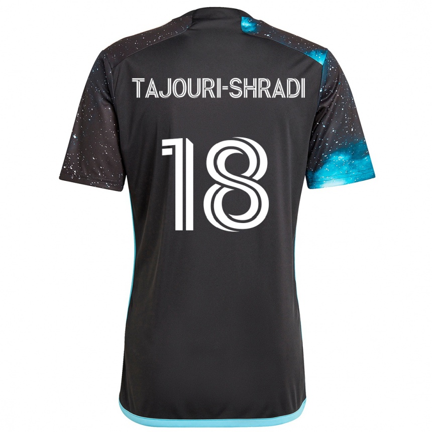 Kids Football Ismael Tajouri-Shradi #18 Black Blue Home Jersey 2024/25 T-Shirt Uk