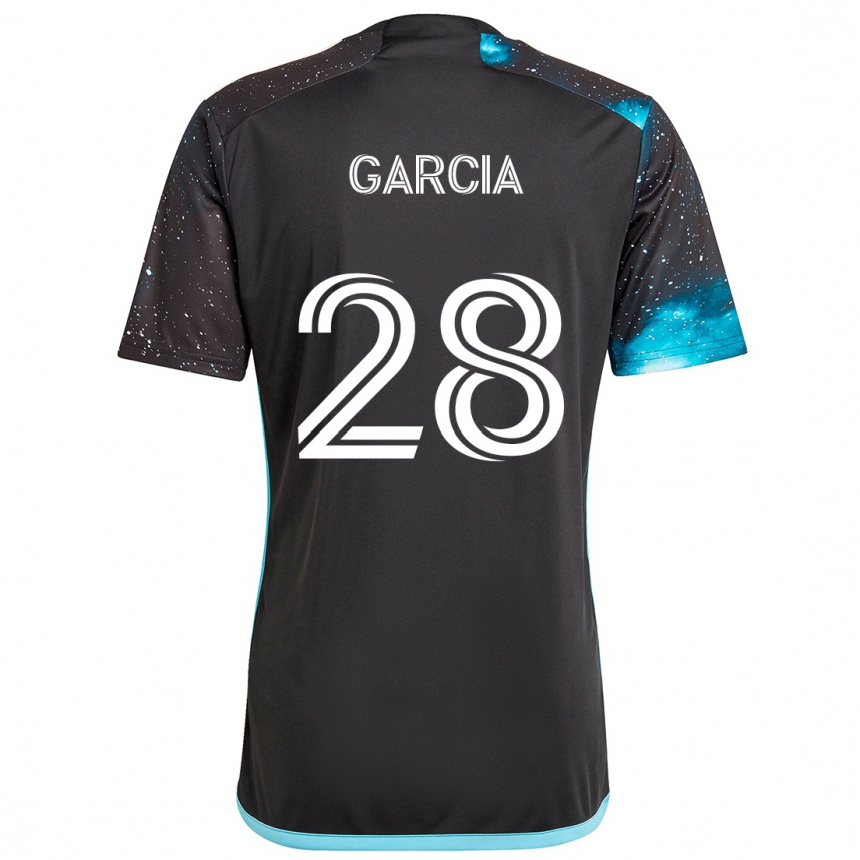 Kids Football Mender García #28 Black Blue Home Jersey 2024/25 T-Shirt Uk