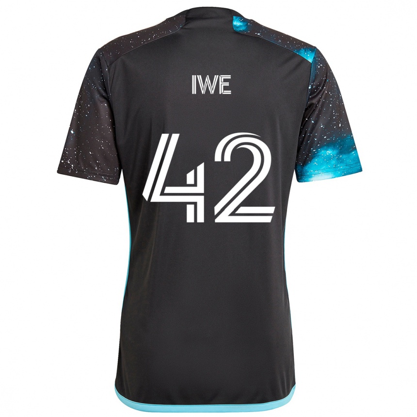 Kids Football Emmanuel Iwe #42 Black Blue Home Jersey 2024/25 T-Shirt Uk