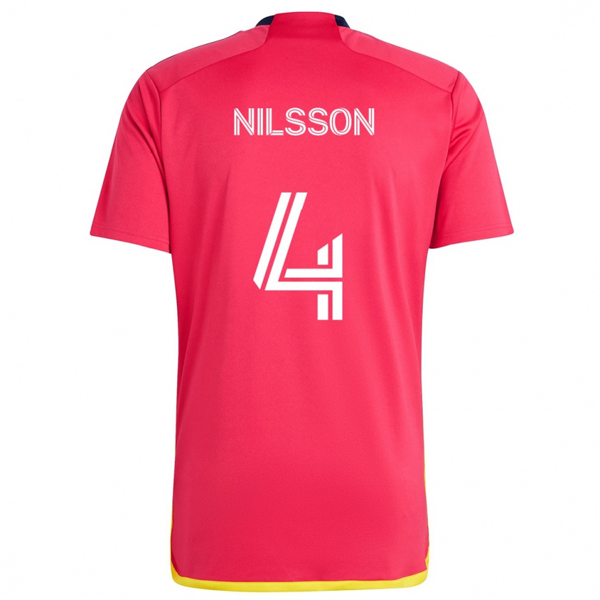 Kids Football Joakim Nilsson #4 Red Blue Home Jersey 2024/25 T-Shirt Uk