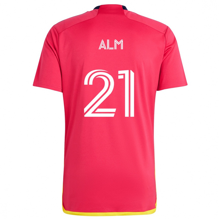 Kids Football Rasmus Alm #21 Red Blue Home Jersey 2024/25 T-Shirt Uk