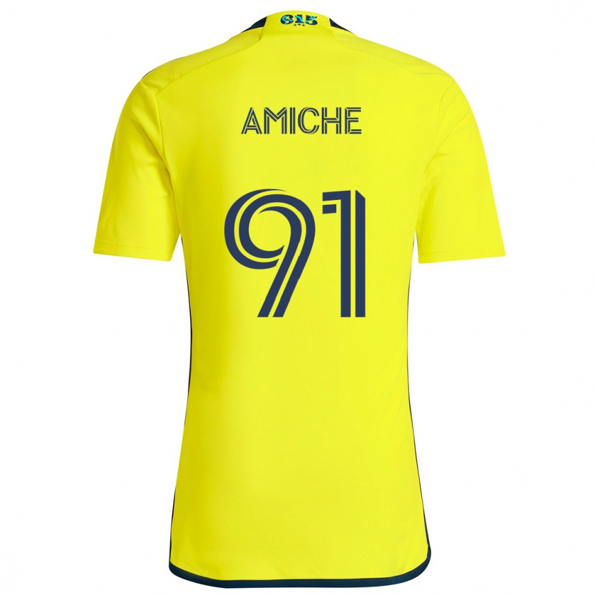 Kids Football Kemy Amiche #91 Yellow Blue Home Jersey 2024/25 T-Shirt Uk