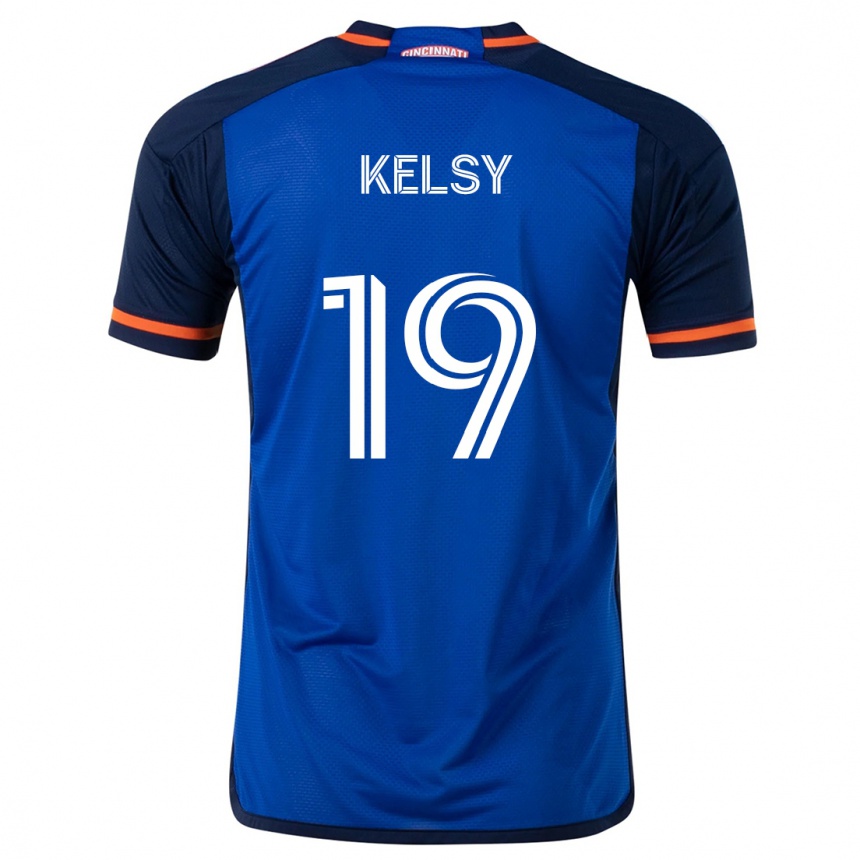 Kids Football Kevin Kelsy #19 Blue White Home Jersey 2024/25 T-Shirt Uk