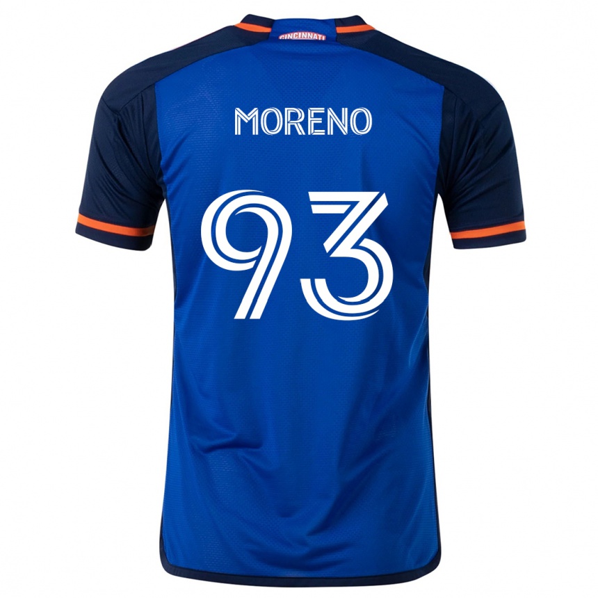 Kids Football Júnior Moreno #93 Blue White Home Jersey 2024/25 T-Shirt Uk