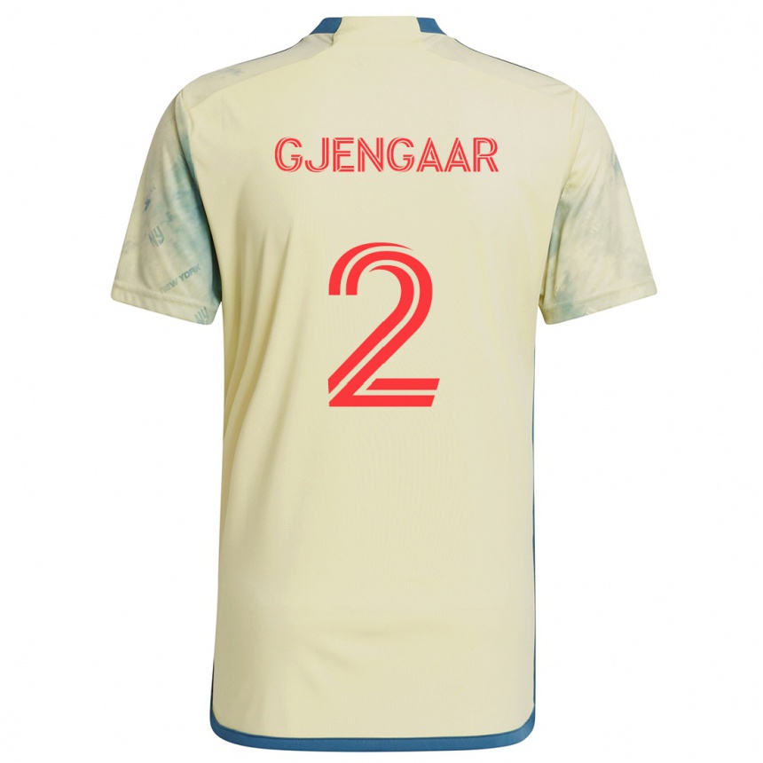 Kids Football Dennis Gjengaar #2 Yellow Red Blue Home Jersey 2024/25 T-Shirt Uk