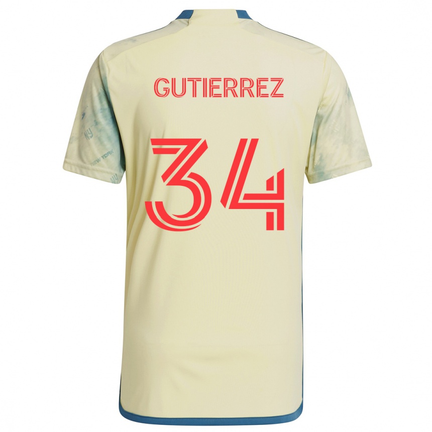 Kids Football Juan Gutierrez #34 Yellow Red Blue Home Jersey 2024/25 T-Shirt Uk