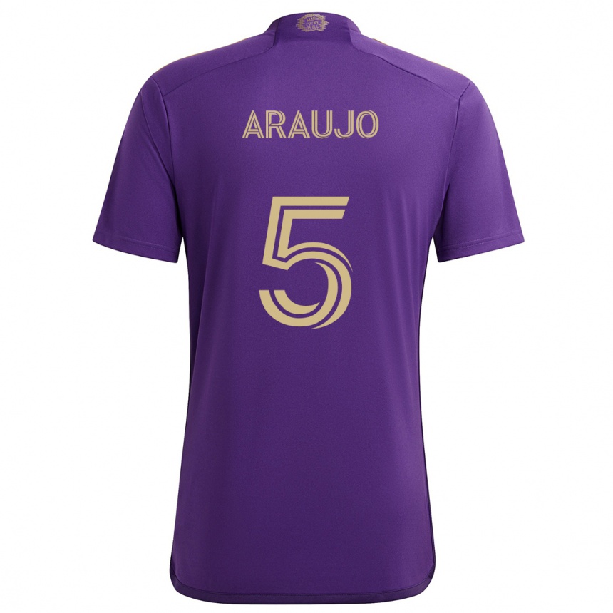 Kids Football César Araújo #5 Purple Yellow Home Jersey 2024/25 T-Shirt Uk