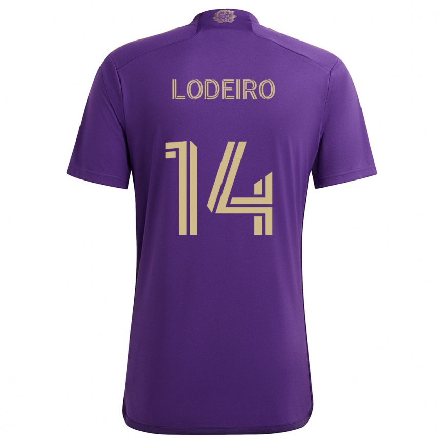 Kids Football Nicolás Lodeiro #14 Purple Yellow Home Jersey 2024/25 T-Shirt Uk